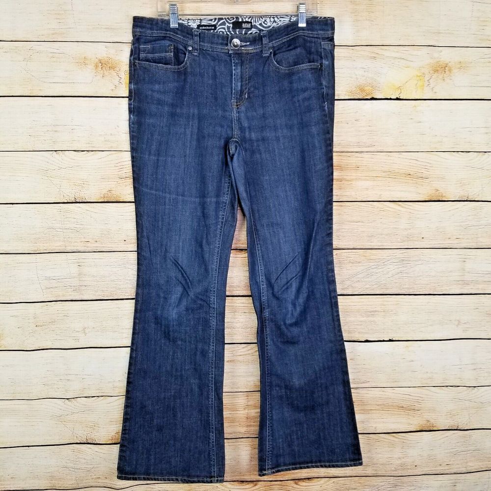 ANA Womens Jeans Size 12 Blue Distressed Denim Modern Boot 5‎ Pocket Dark Wash